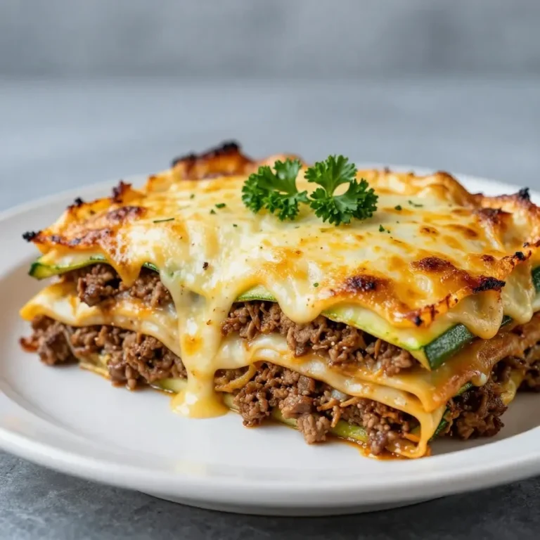 Ein frisch gebackener Zucchini-Pizza-Auflauf mit geschmolzenem Käse und Tomatensauce
