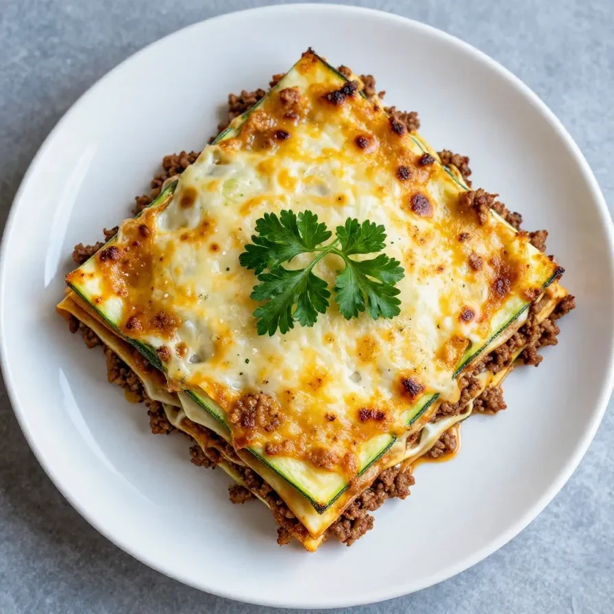 Ein frisch gebackener Zucchini-Pizza-Auflauf mit geschmolzenem Käse und Tomatensauce