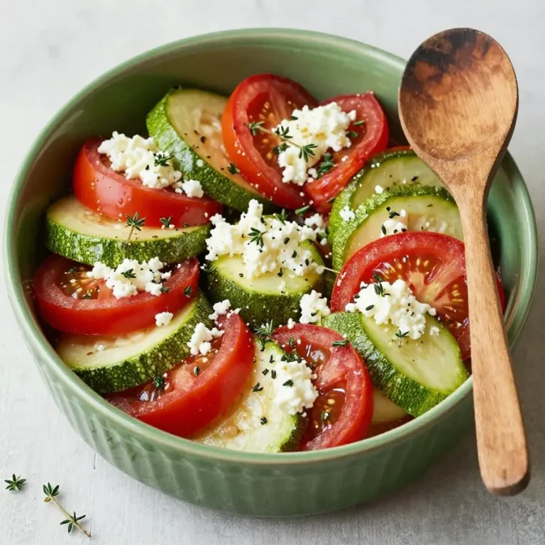 Ein frisch gebackener Tomaten-Zucchini-Auflauf mit geschmolzenem Mozzarella in einer weißen Keramikform.
