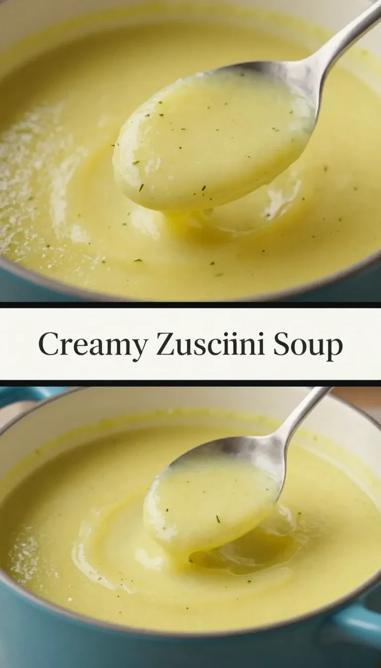 Eine Schüssel mit cremiger Zucchini-Suppe, garniert mit frischen Kräutern.