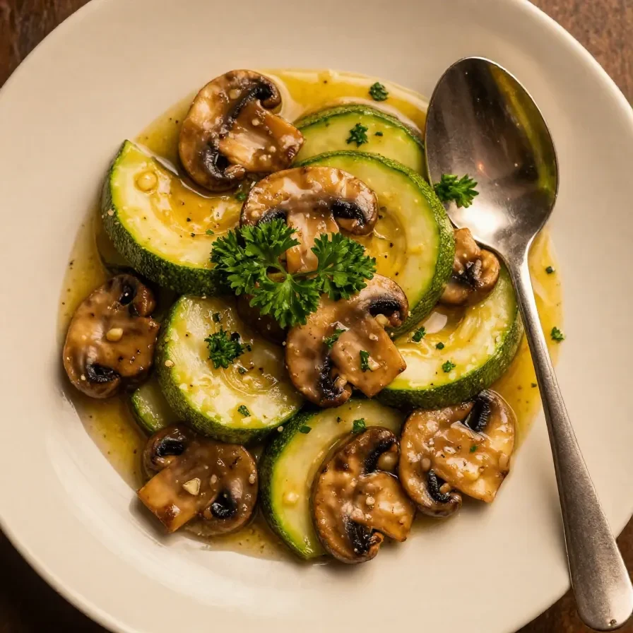 Eine Pfanne mit gebratenen Zucchini und Champignons, perfekt für ein leichtes Gericht.