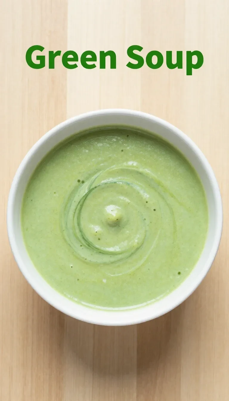 Eine Schüssel mit cremiger Zucchini-Kartoffel-Suppe, garniert mit frischen Kräutern.