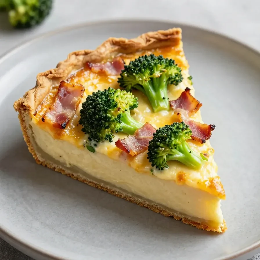 Eine frisch gebackene krustenlose Quiche mit Gemüse und Käse auf einem weißen Teller.