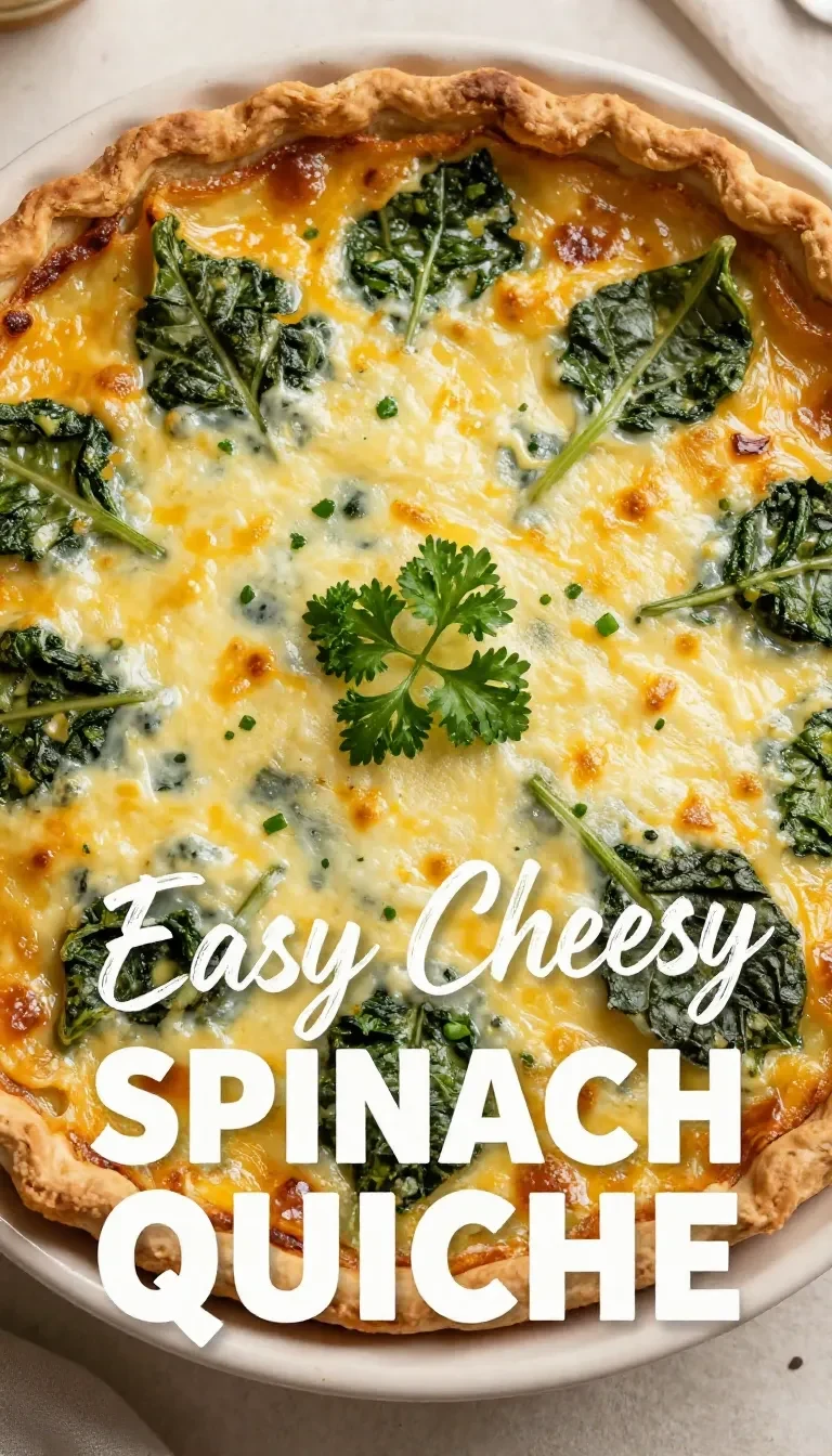Eine frisch gebackene Spinat-Quiche auf einem Holzbrett serviert