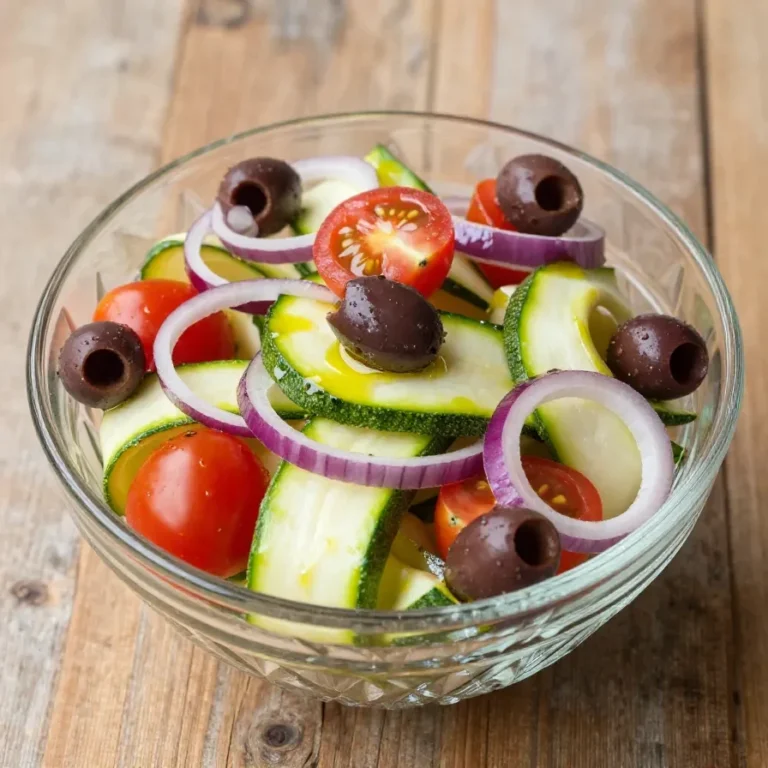 Frischer griechischer Zucchini-Salat mit Olivenöl und Kräutern serviert.