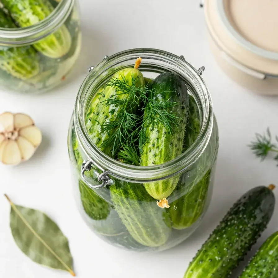 Frische Schlangengurken, die in ein Glas zum Einlegen gelegt werden