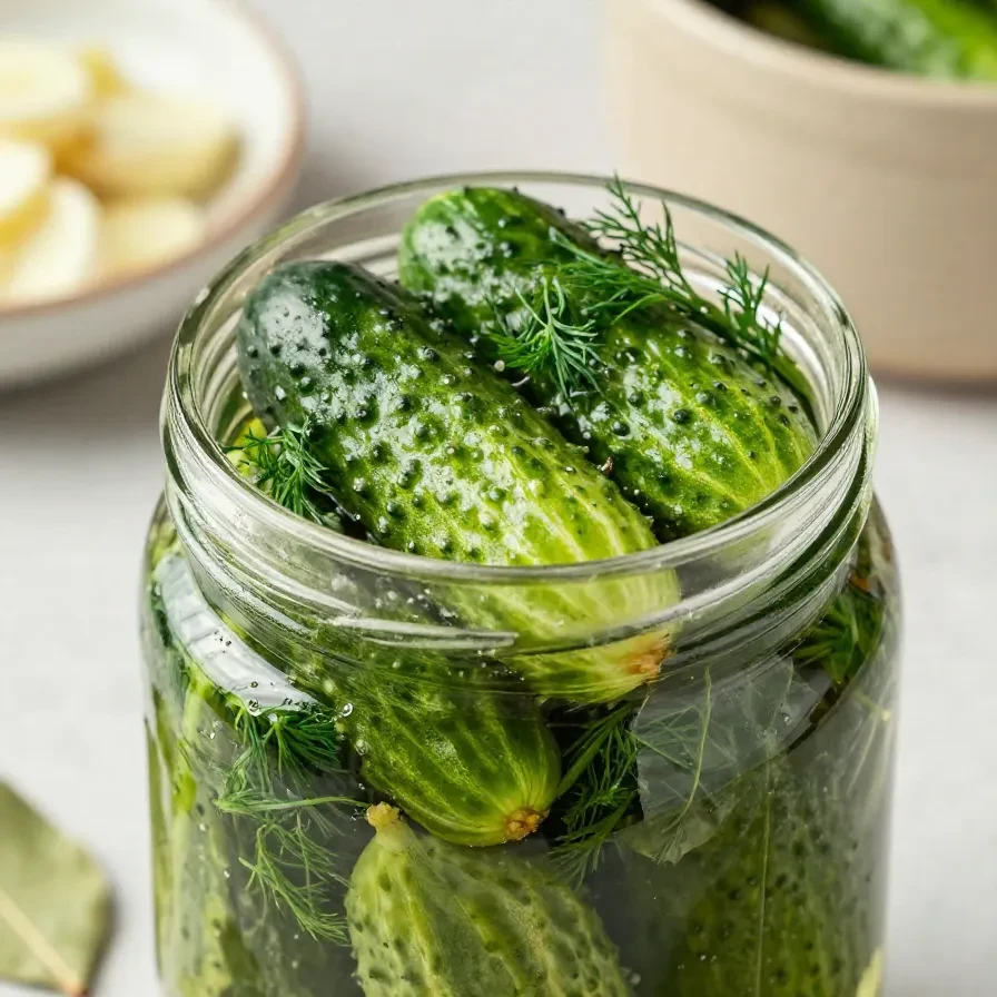 Frische Schlangengurken, die in ein Glas zum Einlegen gelegt werden