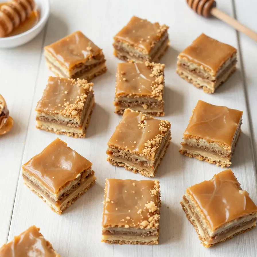 Frisch gebackene Lebkuchen Bars mit Zuckerguss auf einem Holzbrett