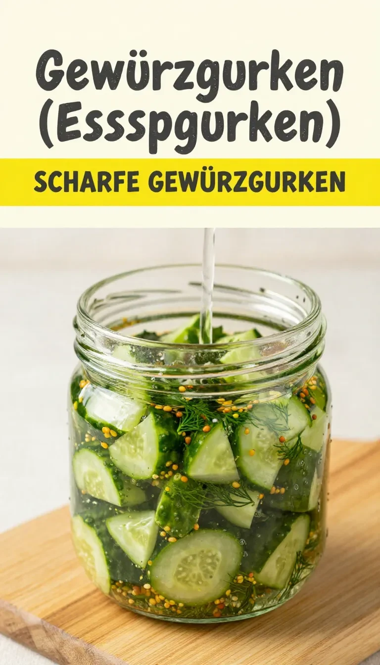 Glas mit Gewürzgurken und frischen Dillspitzen auf einem hellen Holztisch