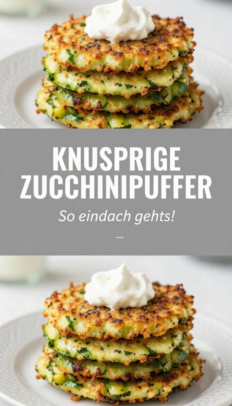 Knusprige Zucchinipuffer auf einem Teller mit Kräuter-Dip, serviert als vegetarisches Gericht