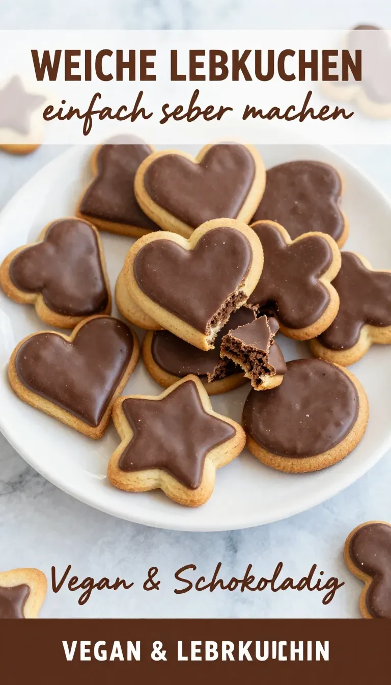 Veganer Lebkuchen mit glänzender Schokoladenglasur auf einem Teller