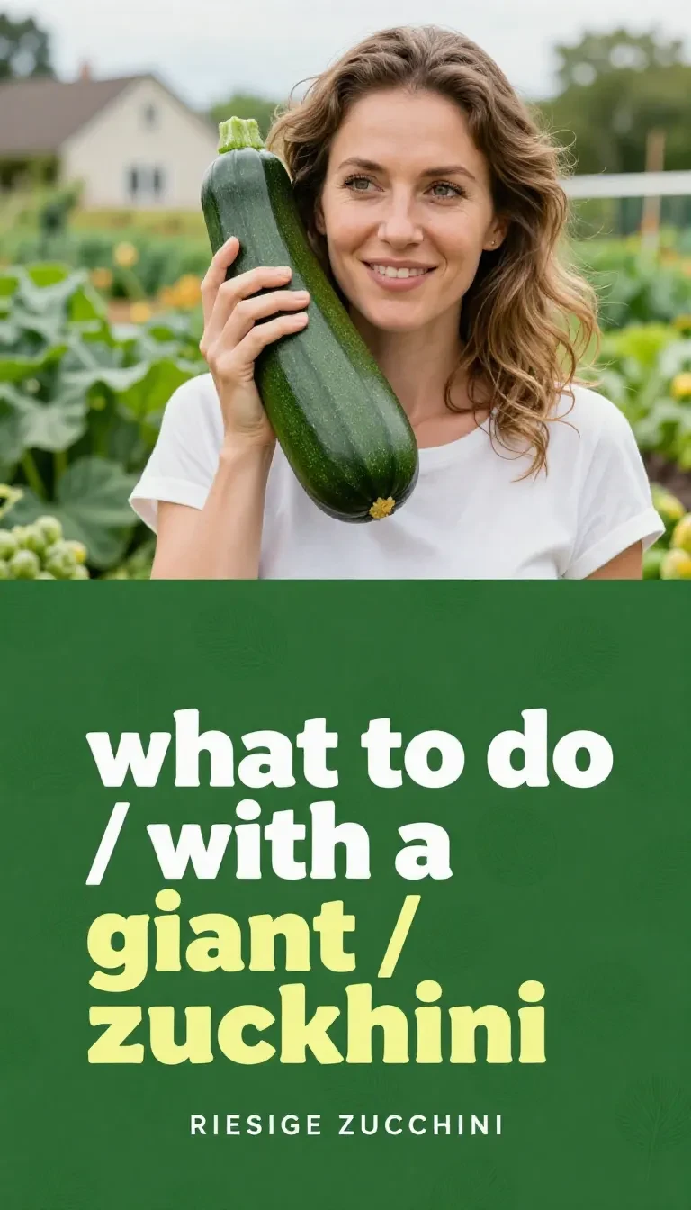 Eine riesige Zucchini liegt neben einem Küchenmesser, einer Schüssel und frischem Gemüse auf einem Holztisch.