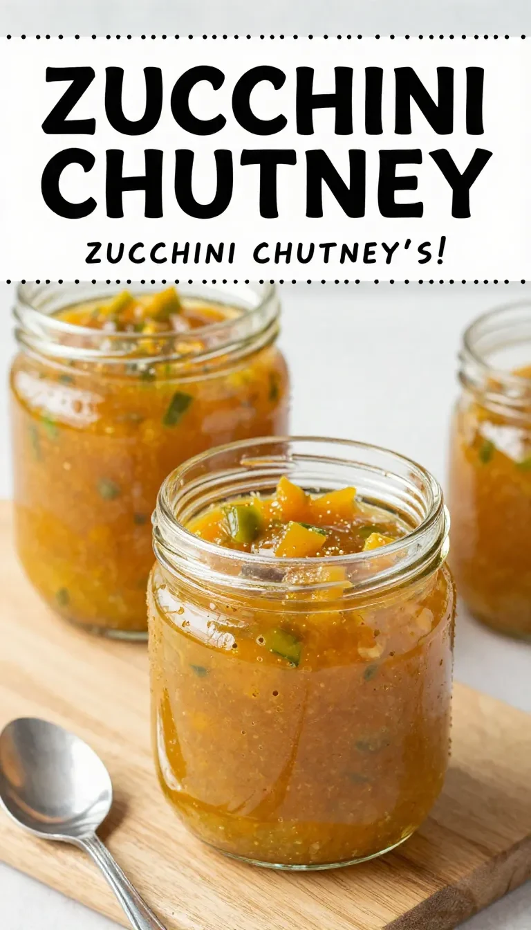 Ein Glas selbstgemachtes Zucchini-Chutney neben einer Scheibe Brot und frischen Kräutern.