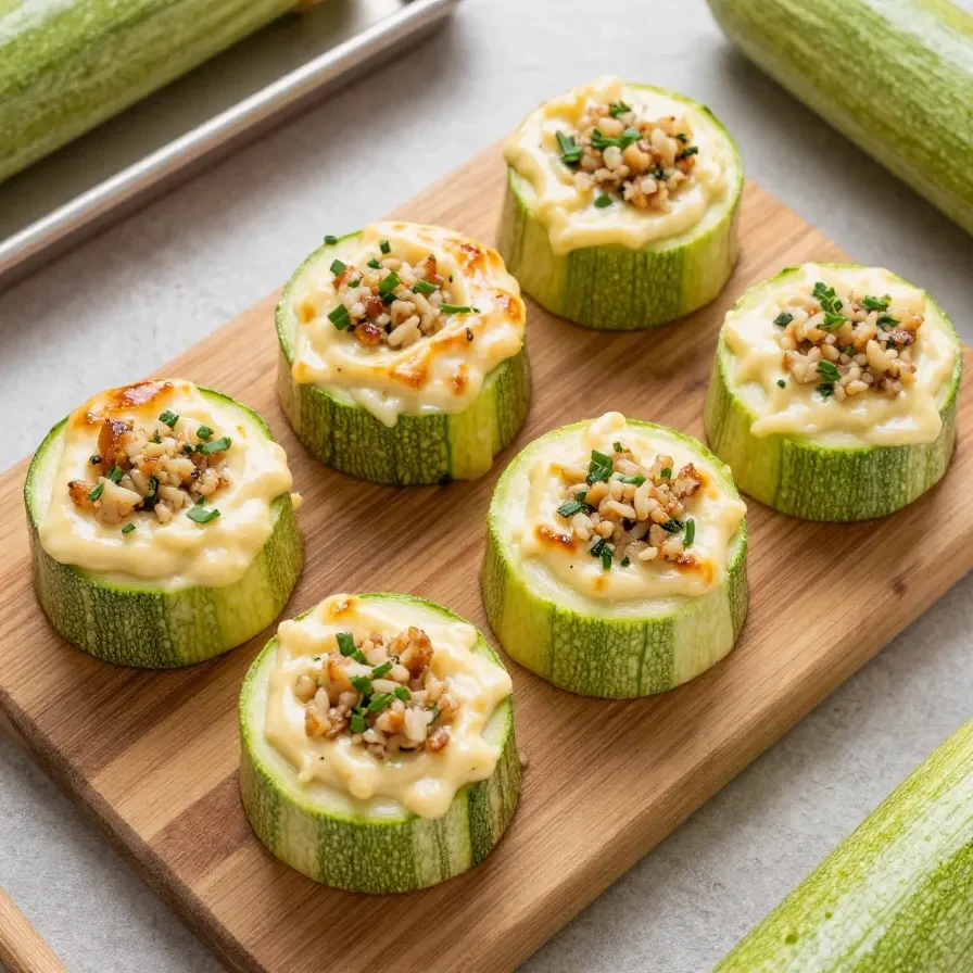 Gefüllte Zucchini-Hackfleisch-Rolle mit geschmolzenem Cheddar auf einem Teller serviert