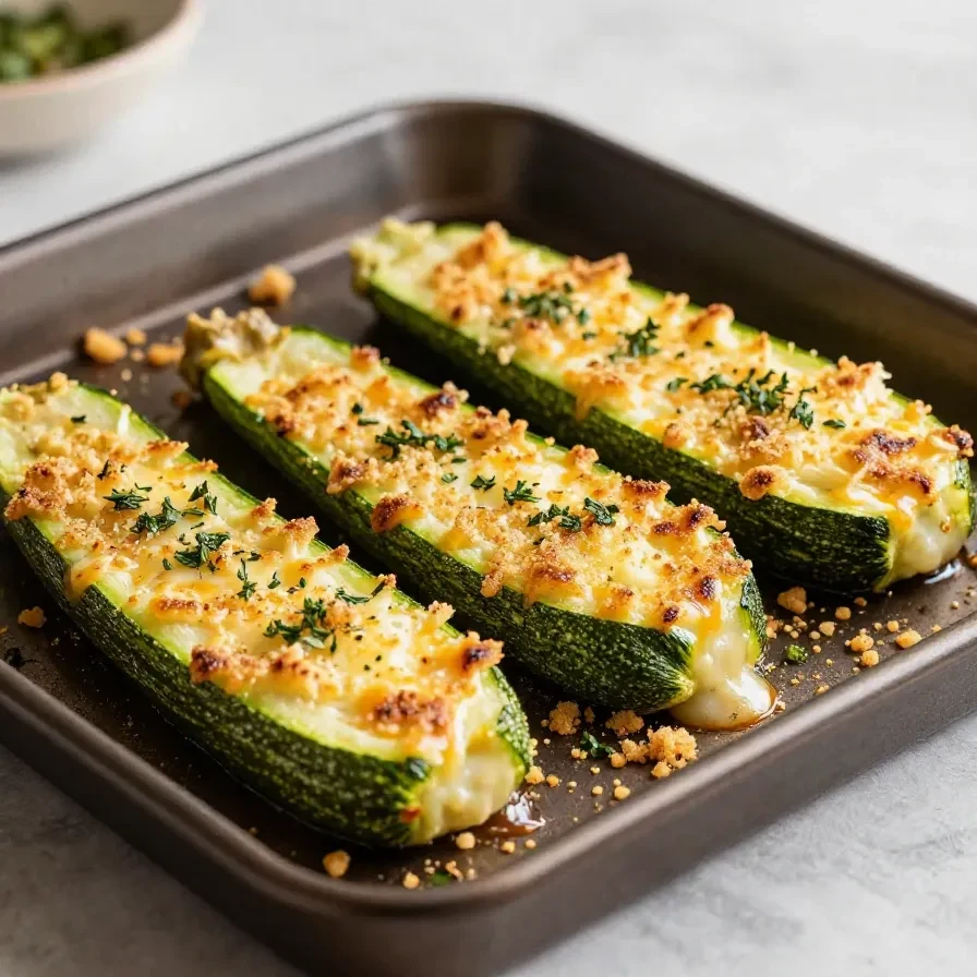 Ofengebackene Zucchinischeiben mit goldbrauner Parmesan-Kruste auf einem Backblech