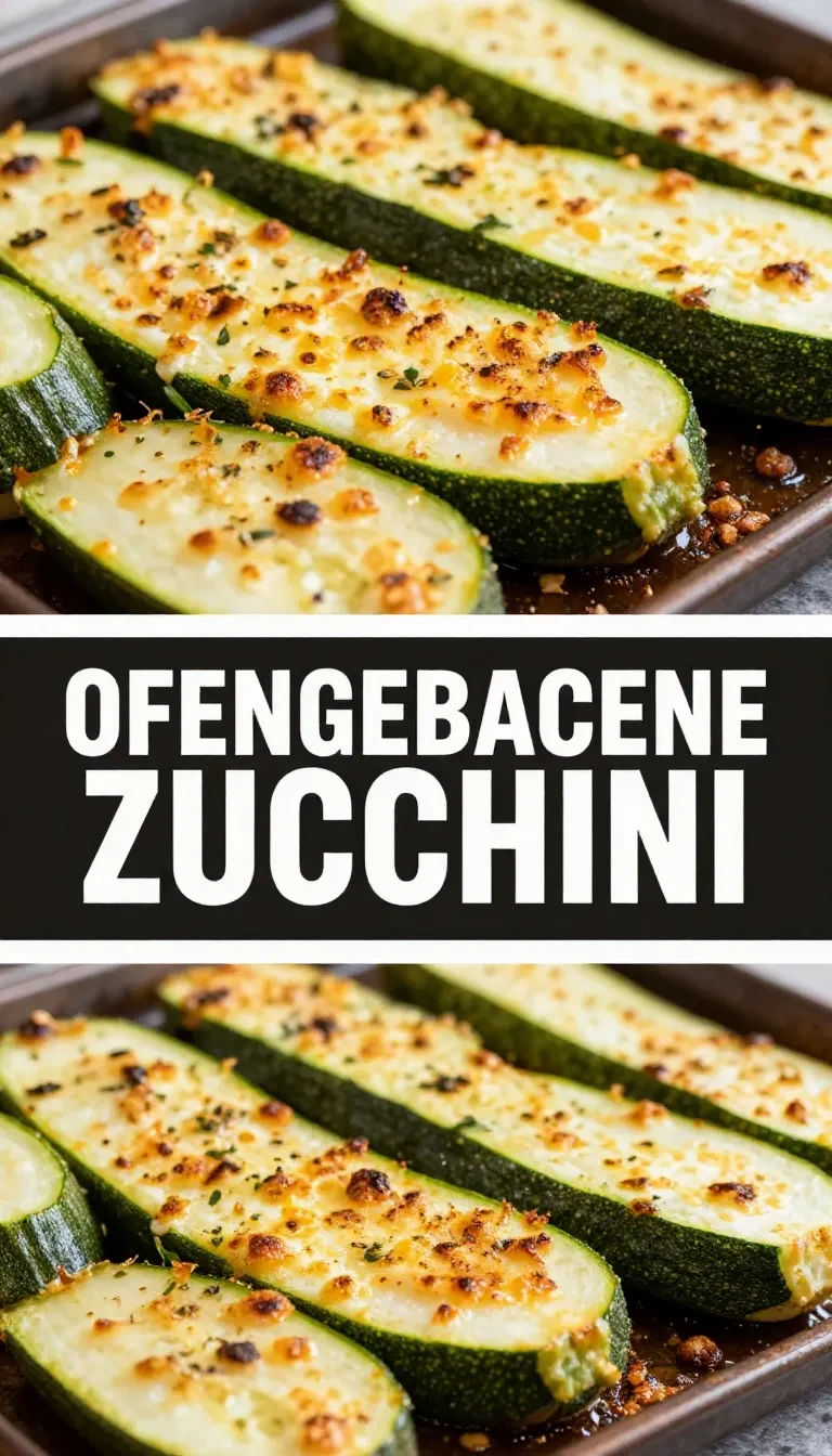 Ofengebackene Zucchinischeiben mit goldbrauner Parmesan-Kruste auf einem Backblech