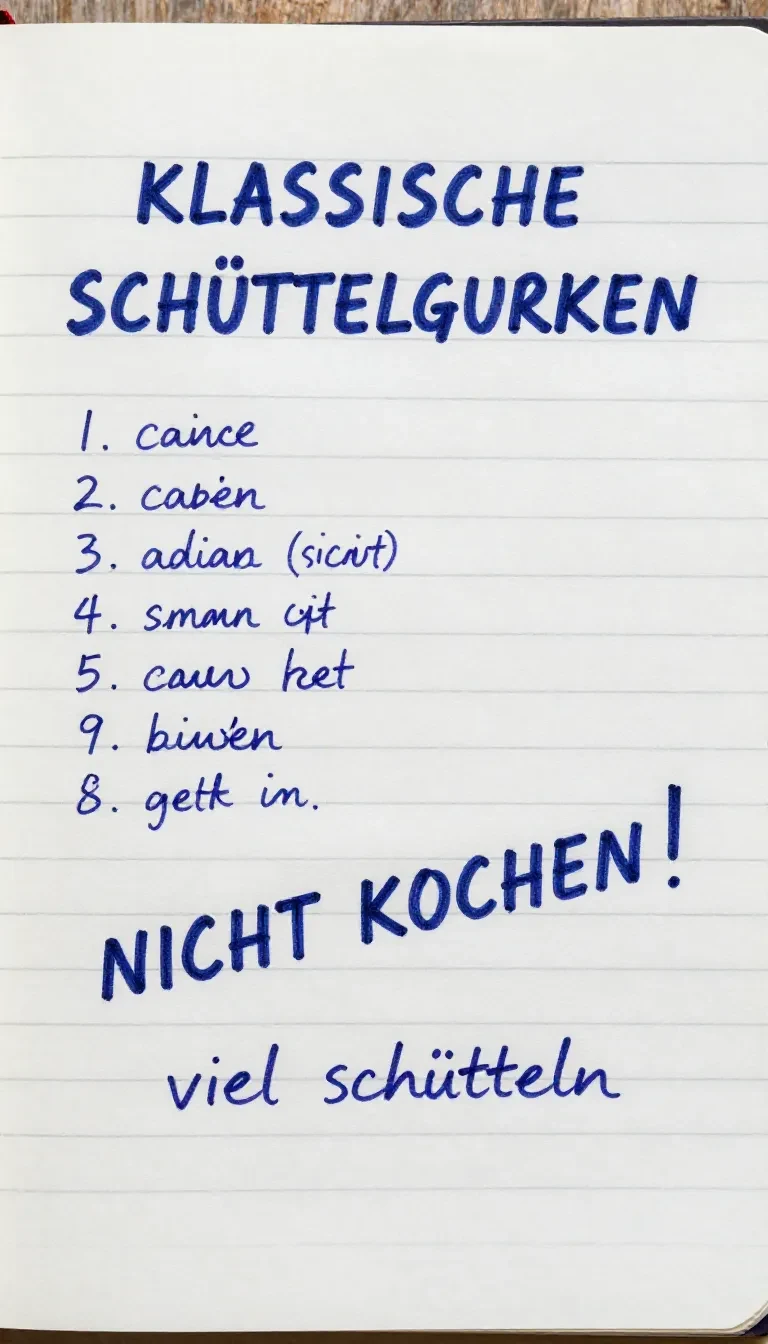 Ein Glas mit selbst eingelegten Schüttelgurken, darin Gurkenscheiben, Dill und Gewürze.