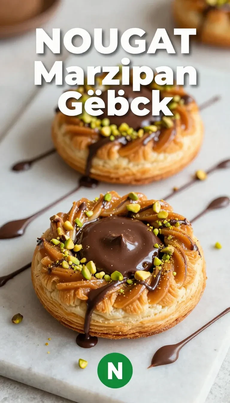 Frisch gebackene Nougat-Marzipan-Guetzli auf einem Backblech mit goldbrauner Oberfläche