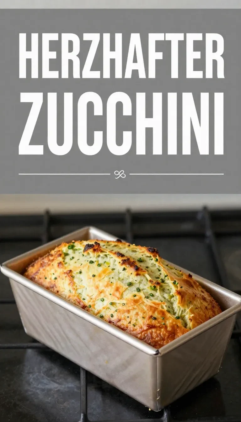 Ein frisch gebackenes herzhaftes Zucchini-Cheddar-Brot auf einem Holzbrett, in Scheiben geschnitten und leicht golden gebräunt.