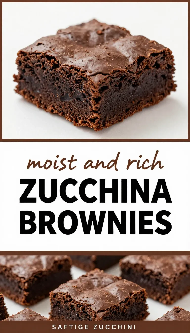 Saftige Zucchini-Brownies auf einem Teller, mit dunkler Schokoladenglasur und einzelnen Stückchen sichtbar.