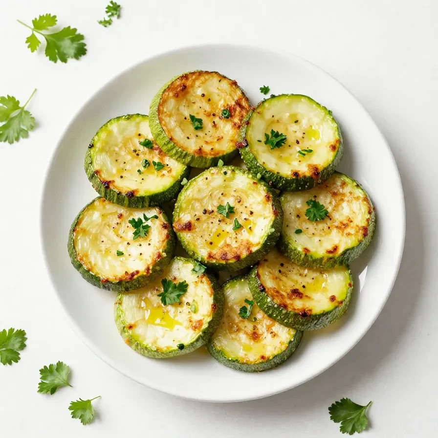 Eine Pfanne mit frisch sautierter Zucchini, leicht gebräunt und mit Kräutern gewürzt.