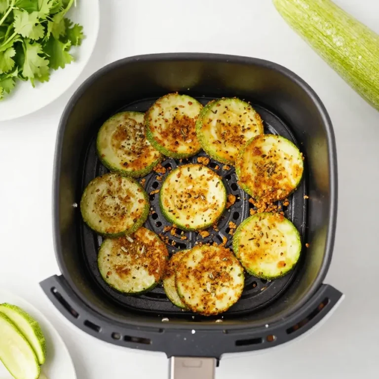 Knusprige glutenfreie und Low-Carb Airfryer-Zucchini auf einem Teller serviert