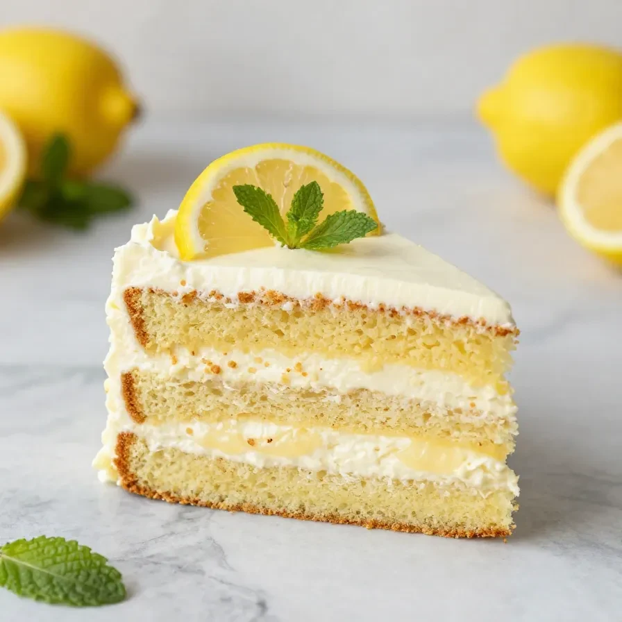Veganer Zitronenkuchen mit heller Zitronen- Frischkäse-Glasur auf einem Kuchenteller