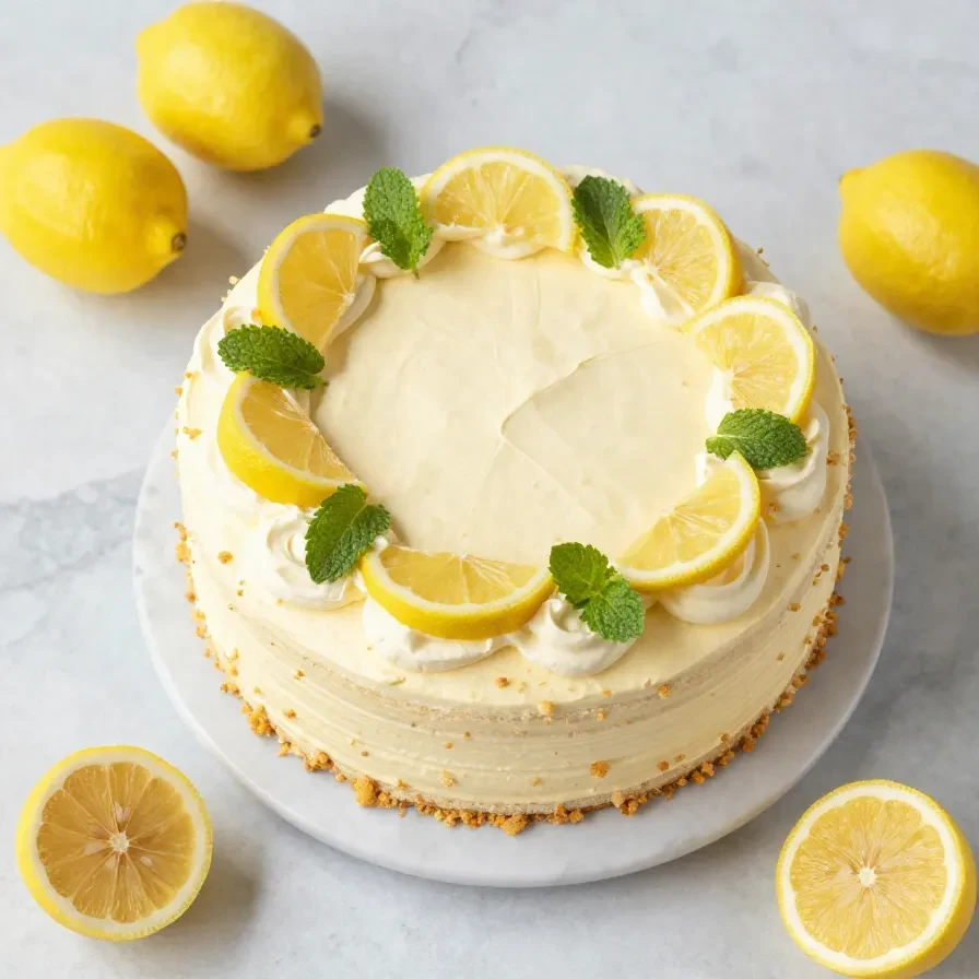 Veganer Zitronenkuchen mit heller Zitronen- Frischkäse-Glasur auf einem Kuchenteller