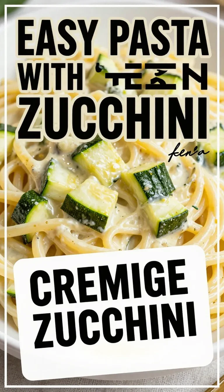 Eine Schüssel Pasta mit cremiger Zucchini-Zitronen-Knoblauch-Sauce, garniert mit frischem Basilikum und geriebenem Parmesan.