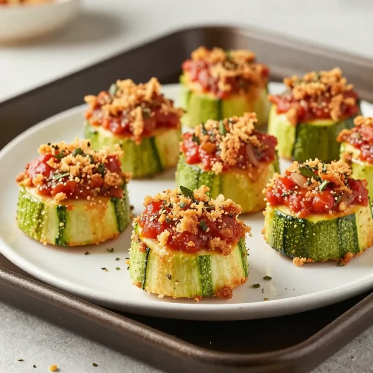 Italienisch inspirierte Zucchini-Knoblauch-Bites auf einem Teller, goldbraun gebacken und mit frischen Kräutern garniert