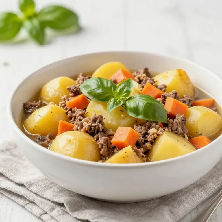 Eine Gnocchi-Pfanne mit Hackfleisch, Kürbiswürfeln und frischen Kräutern in einer großen Pfanne serviert.