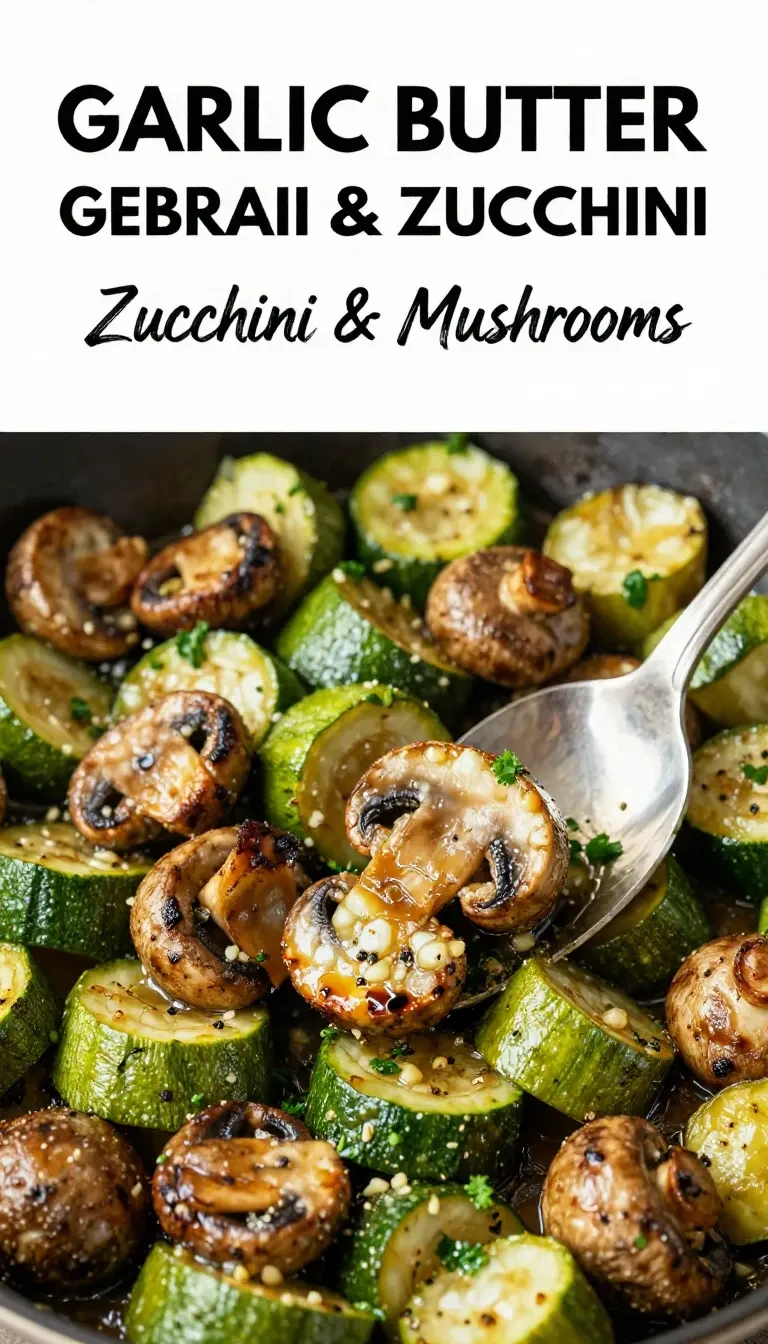 Gebratene Zucchini und Champignons in einer Pfanne mit frischen Kräutern.