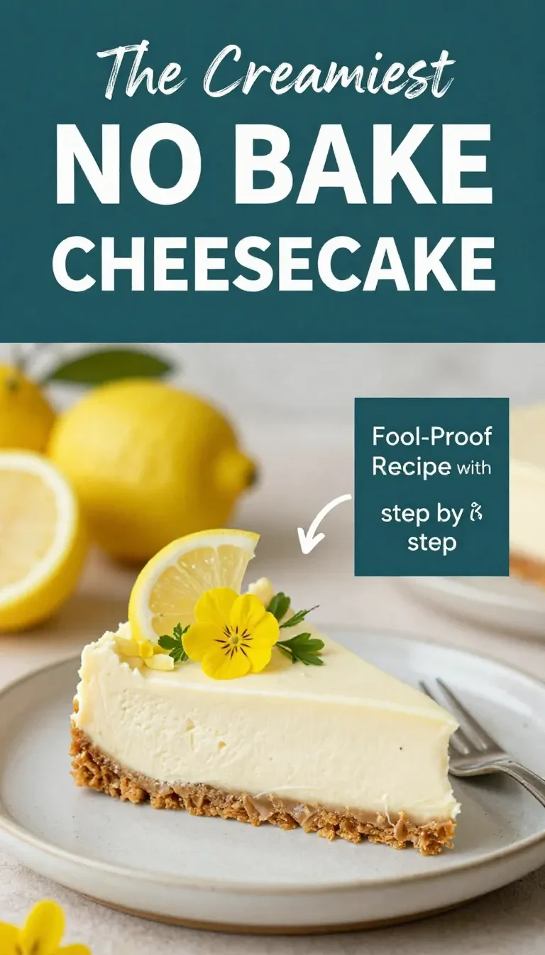 Einfacher no-bake Zitronen-Cheesecake mit heller Zitronencreme auf einem Keksboden, dekoriert mit Zitronenscheiben