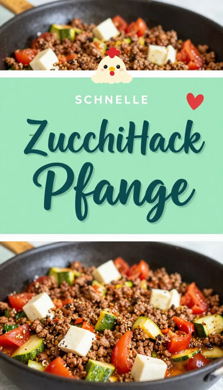 Zucchini-Hackfleisch-Pfanne mit frischen Zucchinistücken, angebratenem Hackfleisch und buntem Gemüse in einer großen Pfanne.