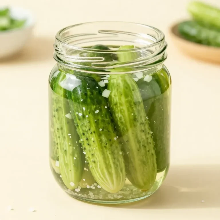 Glas mit Blitzgurken, frischen Gurkenscheiben, Dill und Gewürzen für schnelle Schüttelgurken ohne Kochen