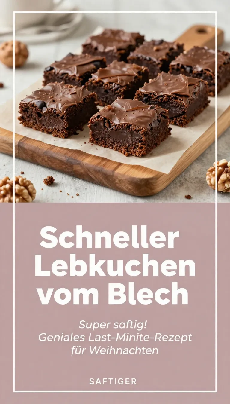 Ein saftiger Lebkuchen vom Blech, in Stücke geschnitten und mit Schokoladenglasur bedeckt.