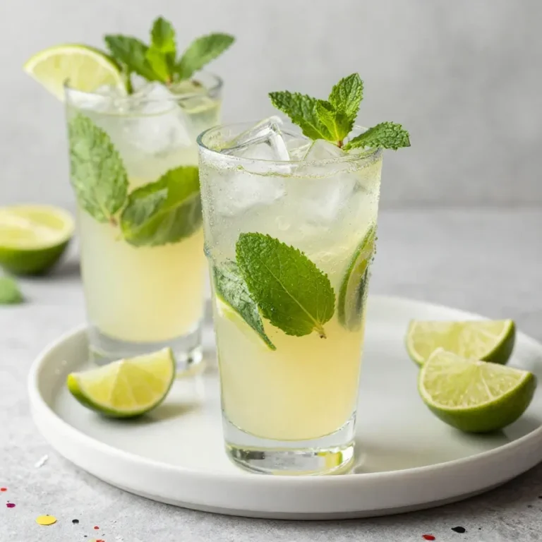 Erfrischende Mojito-Bowle mit Limettenscheiben, Minze und Eiswürfeln in einer großen Glasschüssel für die Sommerparty.