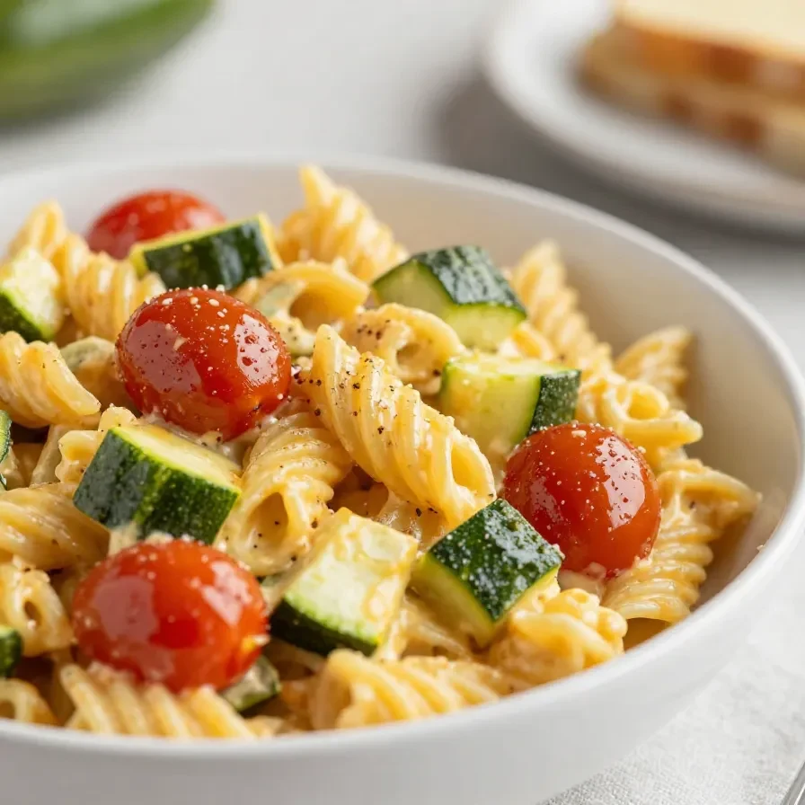 Cremige Maultaschenpfanne mit Zucchini, Tomaten und frischen Kräutern in einer Pfanne serviert