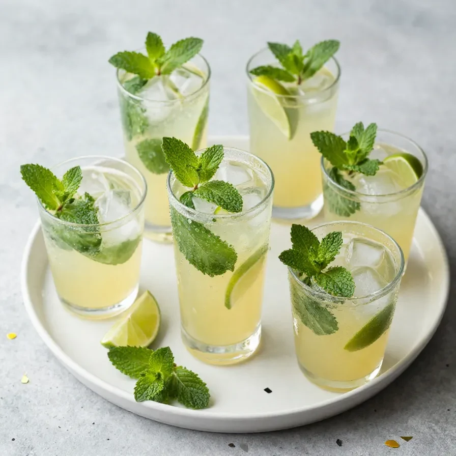 Erfrischende Mojito-Bowle mit Limettenscheiben, Minze und Eiswürfeln in einer großen Glasschüssel für die Sommerparty.