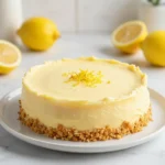 Zitronen Mascarpone Torte ohne Backen mit cremiger Füllung und frischen Zitronenscheiben auf einem Kuchenständer