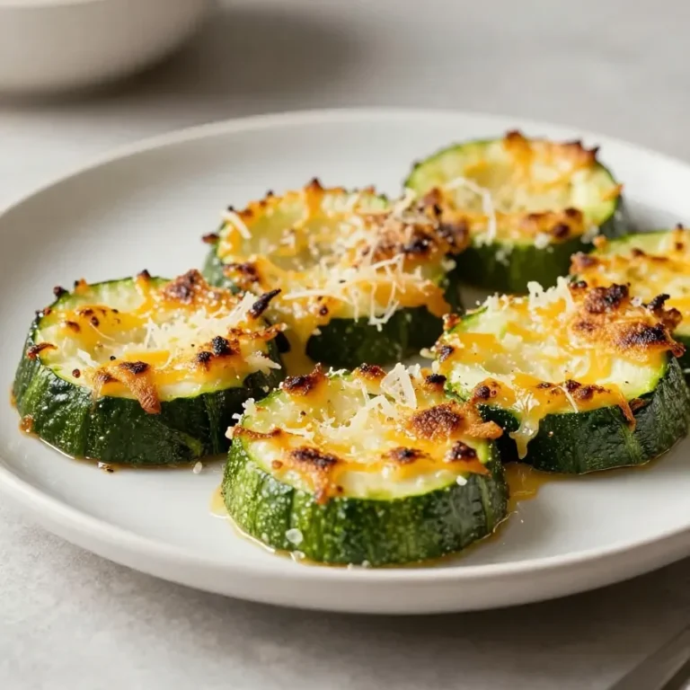 Gebackene Zucchini mit goldbrauner Parmesan-Kruste auf einem Teller serviert