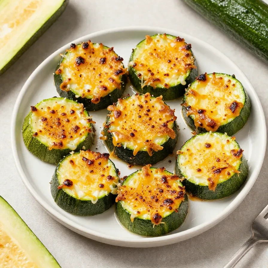 Gebackene Zucchini mit goldbrauner Parmesan-Kruste auf einem Teller serviert