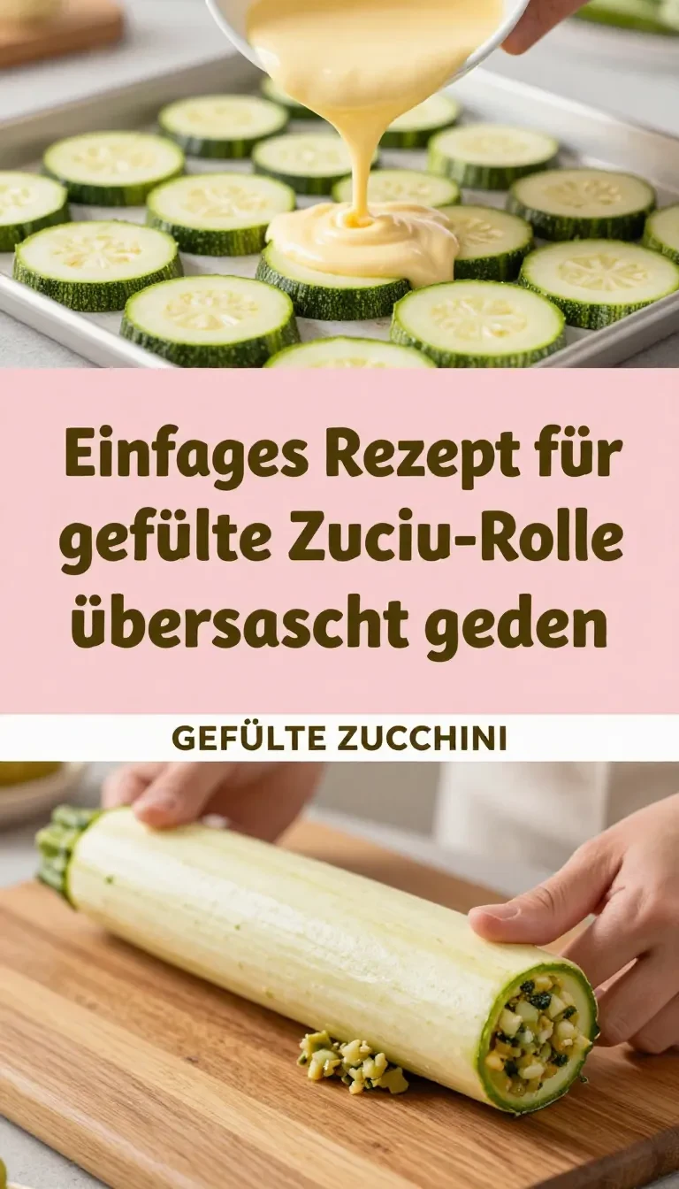 Gefüllte Zucchini-Hackfleisch-Rolle mit geschmolzenem Cheddar auf einem Teller serviert