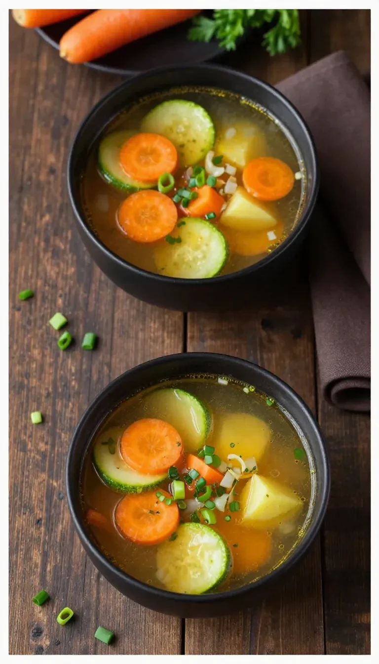 Eine cremige Kartoffel-Zucchini-Suppe in einer weißen Schüssel, garniert mit frischen Kräutern und etwas Pfeffer.