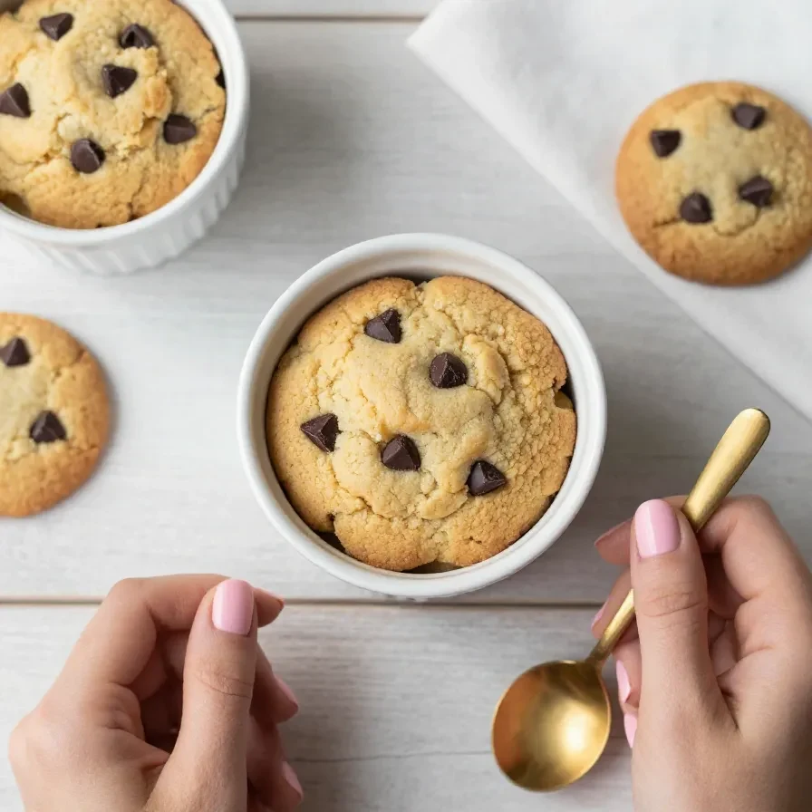 Ein dekorativer Becher mit Cookie de caneca neben einem hübsch verzierten Geburtstagskuchen und süßen Backzutaten.
