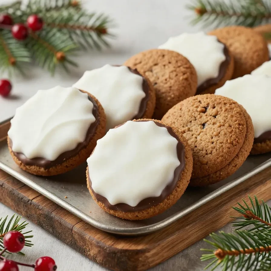 Drei Elisenlebkuchen mit Mandeln und Schokoladenglasur auf einem Teller