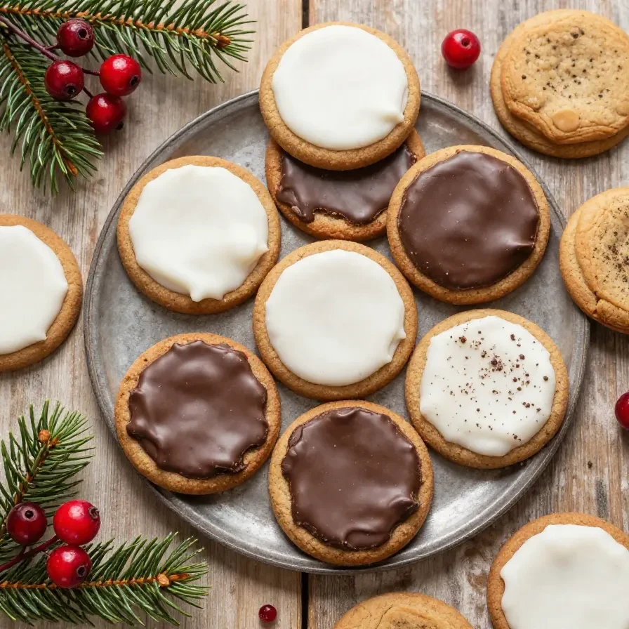 Drei Elisenlebkuchen mit Mandeln und Schokoladenglasur auf einem Teller
