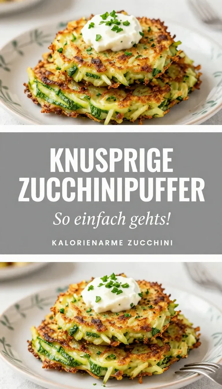 Zucchinipuffer auf einem Teller mit cremigem Dip und frischen Kräutern