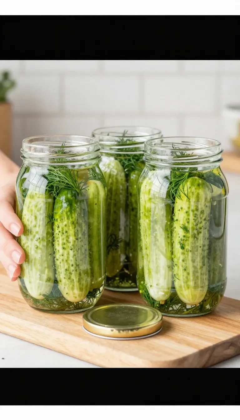 Frischer Gurkensalat im Glas mit Kräutern, Essig und Zwiebeln, vorbereitet für den Wintervorrat.
