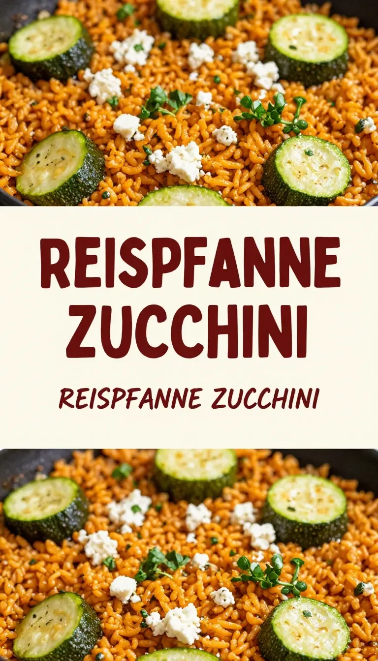 Reispfanne mit Zucchini und Feta in einer Schüssel serviert